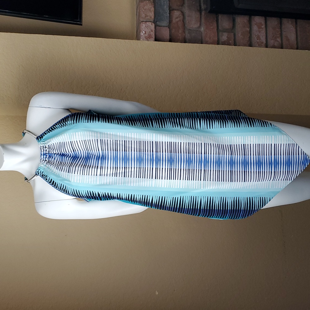 ALFANI Colorful Striped Pointed Hem Metal Strap Halter Top SIZE: S